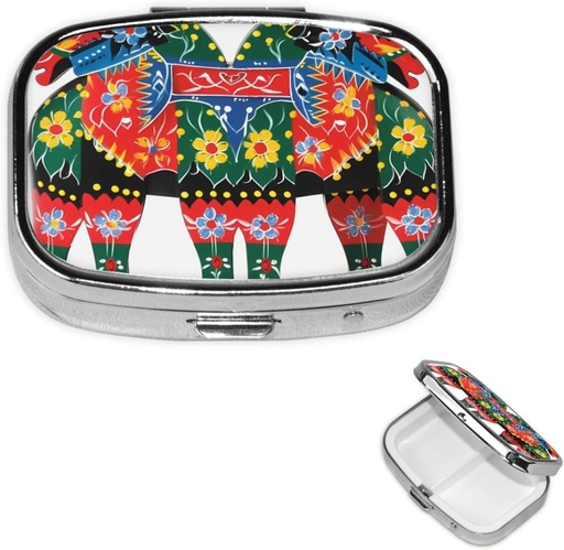 [BRSRAAYRDIFAMCYV] Carré Pill Case for Purse or Pocket 2 Compartiment Medicine Pill Box Portable Small Pill Organizer Runner Suédois Dala Horse Folk Travel Pillbox Medicine Vitamine Cod Foie Oil Storage Box