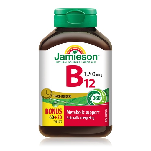 [BRSWIEAEC4AA2CTE] Jamieson Vitamin B12 (Cobalamin) 1200mcg, Timed Release, 80 tablets