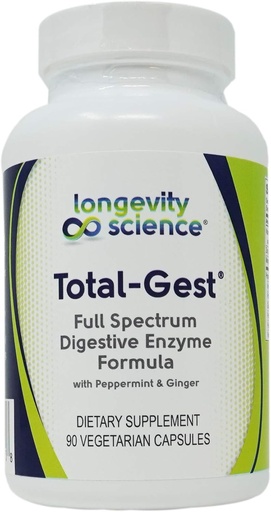 [BRSWKEY7BABGACD6] Longevity Science: Total Gest Full Spectrum Digestive Enzyme Formula 90 Vegetarian Capsules