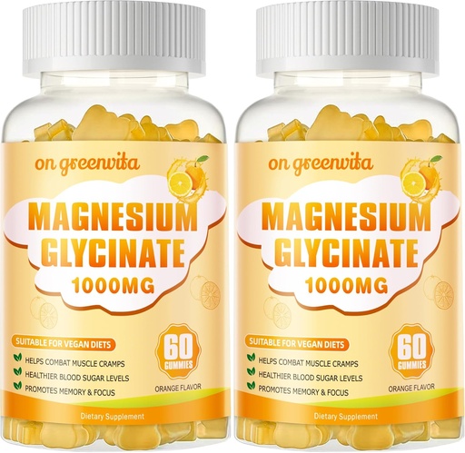 [BRSRA2YBCEMWGCA2] Magnezyum Glycinate Gummies 1000 mg - Sugar Free Magnezyum Pids Supplement with Vitamin D, B6, CoQ10 for Calm Mood & Sleep Support - 120 Orange Gummies 2 Pack