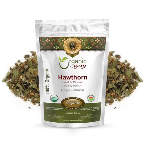 [BRSWYHYLAR5RYH3X] Organic Way Hawthorn Leaf and Flower Cut & Sifted (Crataegus monogyna) - Herbal Tea | European Wild-Harvest | USDA & Kosher Certified | Non GMO & Gluten Free | Origin - Albania (4 Oz)