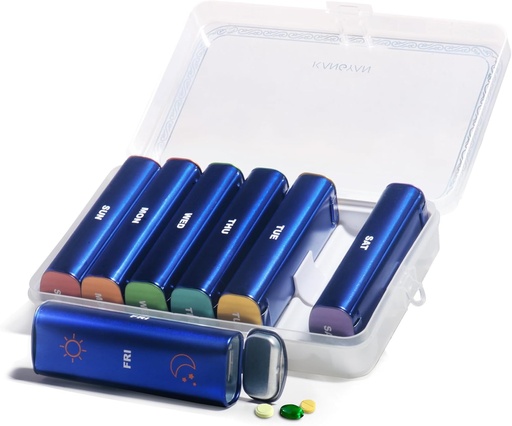 [BRSRAYDYCUPRY2D7] Metal Weekly Pill Organizer 2 Times a Day, Aluminium Alloy Portable Travel Pill Box 7 Day, AM PM Twice Daily Pill Case for Vitamin, Medicine, Supplement, Fish Oil