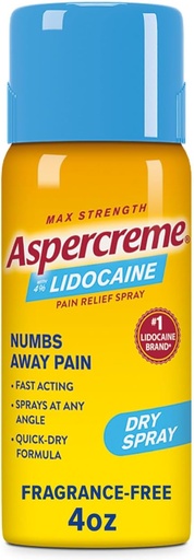 [BRSWGHT5DIMGAE34] Aspercreme Lidocaine Dry Spray Soothes Aggravated Nerves, Numbing Topical Pain Relief Spray Max-Strength 4% Lidocaine Sprays edozein angelutan, 4 Oz.