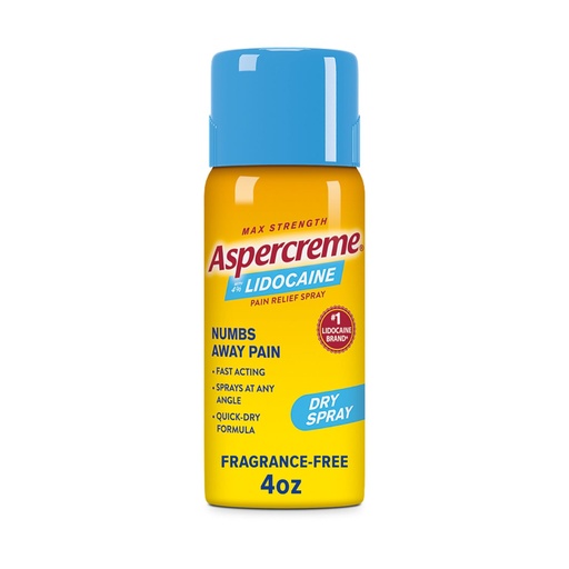 [BRSWGHT5DIMGAE34] Aspercreme Lidocaine Dry Spray Soothes Aggravated Nerves, Numbing Topical Pain Relief Spray with Max-Strength 4% Lidocaine Sprays at Any Angle, 4 Oz.