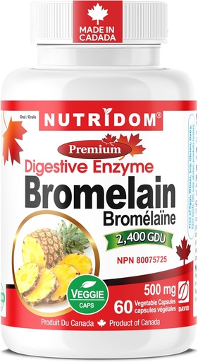 [BRSW2ZD3CUBGYHY7] Nutridom Bromelain Digestive Enzyme Pineapple Supplements, 2400 GDU, 500mg, Non-GMO, Vegan, Free of Gluten, Soy & Dairy (60 Count)