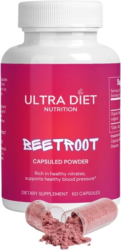 [BRSROGIEOEHRUCDK] Organic Beetroot Capsules, 1300mg, Nitric Oxide, 100% Natural, Non-GMO, 60 Capsules