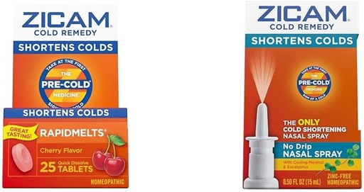 [BRSRAY33OF7GGC3G] Zicam Cold Remedy, Cherry Rapidmelts (25 Count) and No-Drip Nasal Spray (0.5 Ounce) Bundle