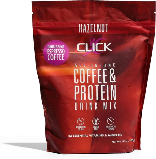 [BRSROAADOICWOGQ7] Click Coffee Protein Powder | Double Shot Espresso | 16g Protein | 23 Essential Vitamins | Low Calorie Meal Replacement | 150mg Caffeine | Gluten Free | No Artificial Flavors or Colors | Hazelnut