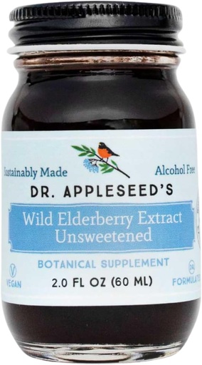 [BRSRAGIQDIPBQDI4] Dr. Appleseed's Wild Elderberry Extract Unsweetened Max Strength 720mg Kids + Adultos Daily Immune Supplement Doctor- Formulated Science-Backed Pure Vegan 25 Day Supply – 2 Fl Oz
