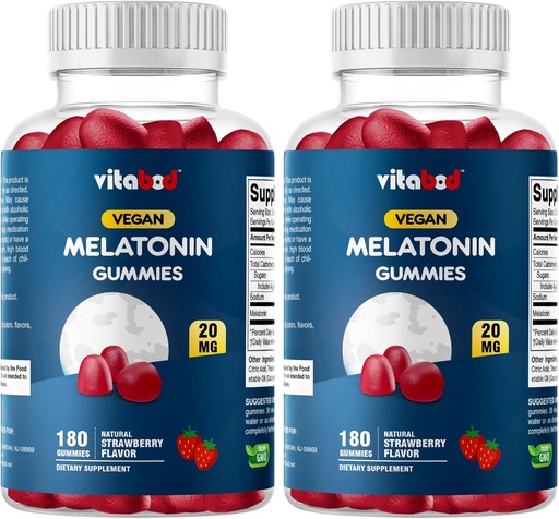 [BRSROZQCAQCBMH3X] Melatonin 20mg Gummies - 180 Count - Drug Free - Natural Strawberry Flavor - Vegetarian, Non-GMO, Gluten Free (2 Bottles)