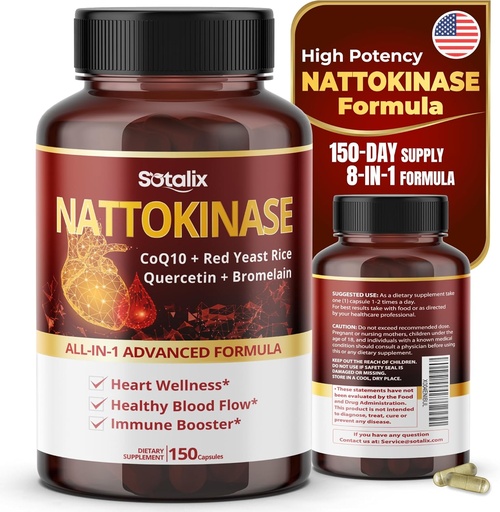 [BRSROGT3CQPB4HT7] Nattokinase med CoQ10 + rød yeast Rice Quercetin + Bromelain -Immune Booster - USA laget og testet (150-dagers forsyning (pakke med 1))