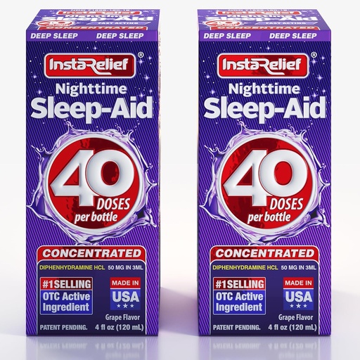 [BRSROHYDDJYQYC3G] Nighttime Sleep-Aid Liquid, 50mg Diphenhydramine HCl, Twin Value Pack (80 Doses), Grape Flavor, Fall Asleep Fast & Stay Asleep Longer