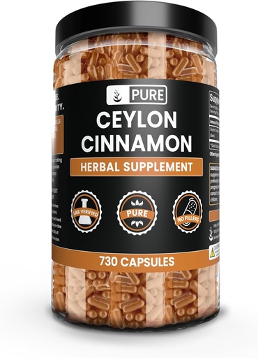 [BRSWYCDYCJYBQCQY] PURE ORIGINAL INGREDIENTS Ceylon Cinnamon (730 kapsulak) Magnesiorik edo Arroz Betetzailerik gabe, Beti Pure, Lab Verified