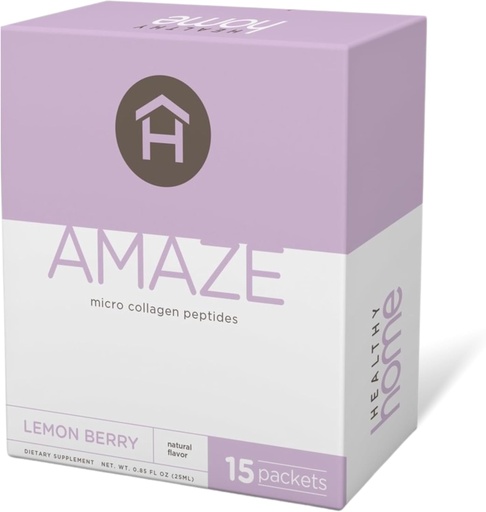 [BRSROGQHOQNRQYLJ] HEALHTY Home Amaze Collage Micro Collagen Peptides - Skin, Hair, Joints - Marine Collagen, Hyaluronic Acid - 15 Servings (Lemon Berry, 1 Box)