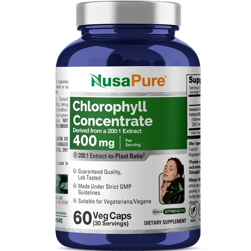 [BRSRAZT7AF7A4ETP] NusaPure Chlorophyll, 400 mg , 60 Veg Capsules (Non-GMO, Vegan)