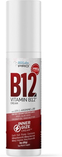 [BRSWGZIBOZ7AEEI6] BIOLABS PRO INNERGIZE B12 Cream - All Natural Topical B12 w/B6 & 10% L-Arginine - Advanced Neurological & PreWorkout Support - Professional Grade Methyl B12 - B6