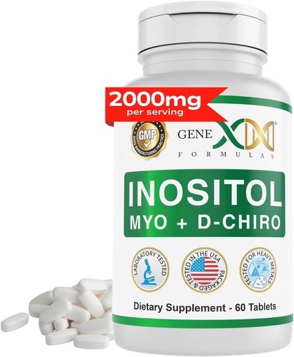 [BRSROA37DF6BG33U] Genex Formulas 40:1 Myo-Inositol 2000mg D-Chiro Inositol 50mg (60 Tablets) Supports Hormone Balance & Ovarian Function - Vegan, Gluten Free, Non-GMO (30 Day Supply)