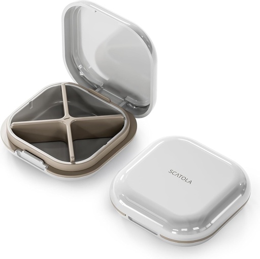 [BRSROBI2AAHGEDTG] Small Pill Case, Travel Pill Box, Portable Pill Organizer, Pill Container för Pocket 4 Compartments, Daily Compact Travel Medicine Holder för Vitamins Medication (Light Grey)