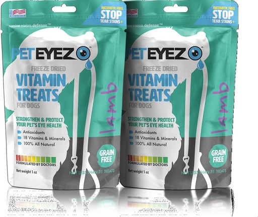 [BRSRMAACOAPGGDTU] Pet Eyez-Dog Tear Stain Remover - Tear Stain Remover for Dogs - Cuidado de los ojos de perro -Dog Treats with Astaxanthin, Blueberry Fruit Powder, Lutein, Grain Free, All-Natural Protein (Lamb-2 Pack)