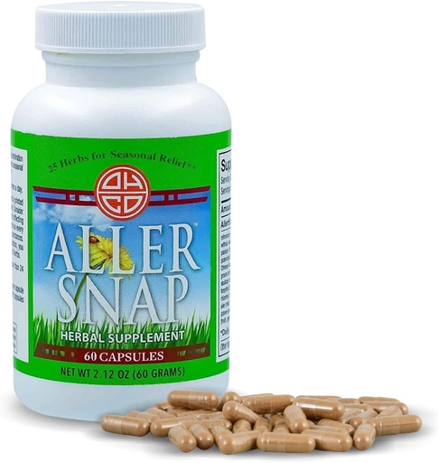 [BRSWKFAAAQBRMHTC] Aller Snap - Chinese Herbal Supplement with 25 Herbs for Seasonal Allergy Symptoms, Irritation - Non-Drowsy, Non-Stimulating, Fast-Acting Natural Allergy Medication - 60 Capsules