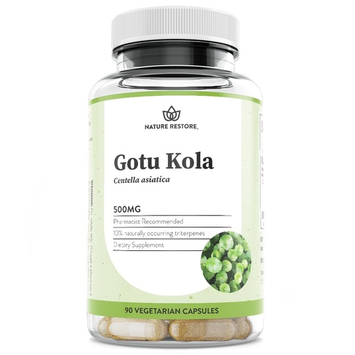 [BRSWKFL6CYMBSEDM] Nature Restore Gotu Kola Extract Supplement, 10 Percent Triterpenes Maximum Effectiveness, Manufactured in USA, 90 Capsules, Non GMO, Gluten Free, Vegan