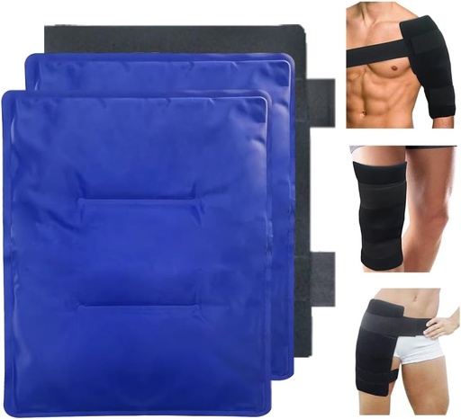 [BRSRO2Y2CJ7GE3L4] Large Gel Soft Flexible Ice Packs for Injuries, Reusable Freezer Cold Pack, Hot Cold Compress Therapy, 2 Packs Gel Pads for Back, Shoulder, Knee, Hip, Leg, Arm Injury, 11"x14"