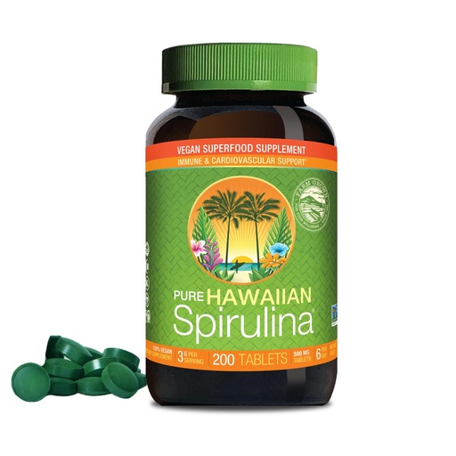 [BRSWIYLQBIOR6CQV] Nutrex Hawaii Pure Hawaiian Spirulina – Vegan Superfood, 500 mg Tablets, Farm Grown in Kona, Non-GMO, Immune Support & Cellular Energy, 200 Count