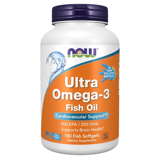 [BRSWGCQEAACRY3DX] NOW Foods Supplements, Ultra Omega-3, 500 EPA and 250 DHA, Cardiovascular Support*, 180-Fish Gelatin Softgels