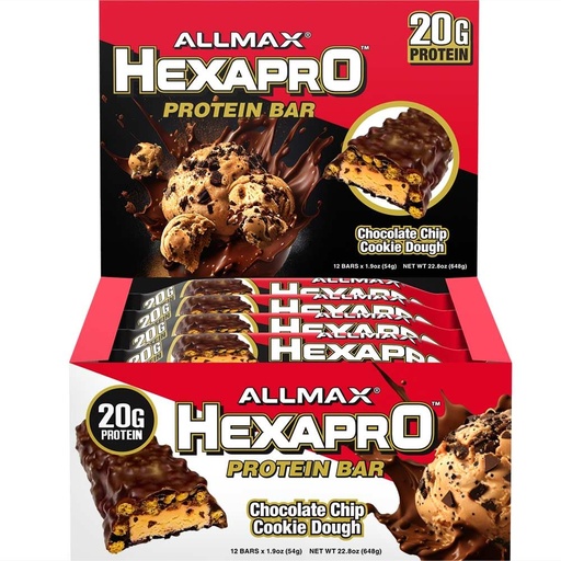 [BRSROHT6BN7GOHL6] ALLMAX HEXAPRO PROTEIN BAR, Chocolate Chip Cookie Dough - Pack of 12 - High-Protein Energy Snack - 20 g of Protein Per Bar - With Whey Protein Isolate