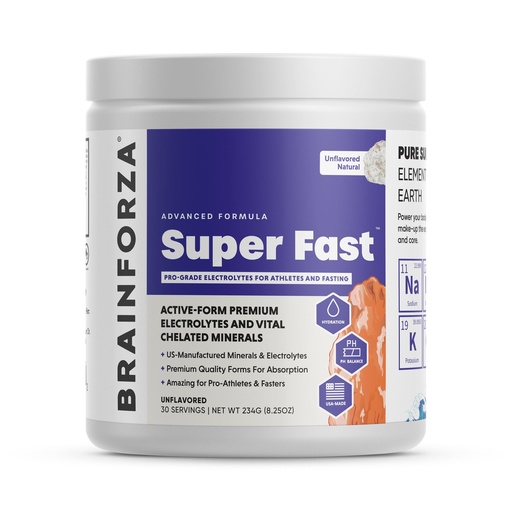 [BRSWGBAHDIPRSGT6] Brain Forza Super Fast Keto Electrolytes for Fasting - Premium Electrolytes, No Sugar or Flavoring w/Potassium, Sodium, Magnesium, Calcium, Zinc, Pink Himalayan Salt, (30srv, Unflavored)