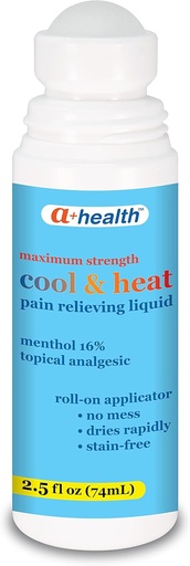 [BRSW2CACAAHRSALB] A+Health Cool & Heat Pain Relieving Liquid, Menthol 16%, Maximum Strength, Roll On, Made in USA, 2.5 fl Ounces (CoolHeat)