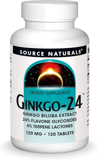 [BRSWIYQOAUMRA2I3] Source Naturals Ginkgo-24 - Ginkgo Biloba Extract 120 mg Supports Mental Acuity - 120 Tablets