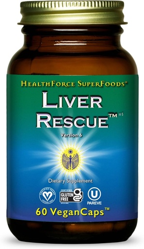 [BRSW2AI3B4NB6YLB] HealthForce SuperFoods Liver Rescue - Natural Liver Cleanse - with Milk Thistle & Dandelion Root - Gluten-Free & Vegan - 60 Capsules