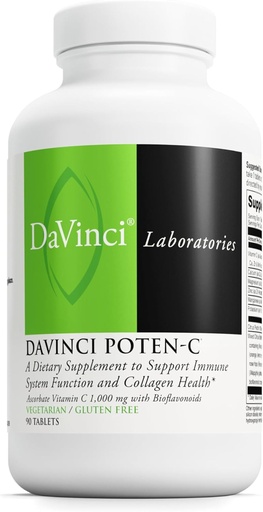 [BRSRMHA6PIIQGYLB] DAVINCI Laboratorios Poten-C - Función del sistema de apoyo inmunitario " Salud del colágeno* - Vitamina C, Calcio, Magnesio, Zinc, Potasio, Manganés " Bioflavonoides - Vegetariano - Sin gluten - 90 Tabletas