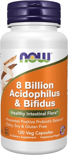 [BRSWIY32BQNB6FY3] NOW Foods Supplements, 8 Billion Acidophilus & Bifidus, Dairy, Soy and Gluten Free, Strain Verified, 120 Veg Capsules
