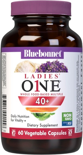 [BRSW2HTQBEFQIDTX] Bluebonnet Nutrition Ladies' One 40+ Whole Food-Bed Multiple, Women Multivitamin for Women 40+, Soy-Free, non-GMO, Gluten Free, 60 קפסולות ירקות, 60 משרתים