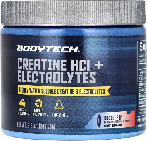 [BRSRMFQ7AUHRU3DB] BODYTECH Creatiini HCl + Electrolytes Powder a Erittäin vesiliukoinen & Biosable a Rocket Pop (8.8 oz./75 Servings)