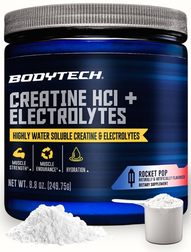 [BRSRMFQ7AUHRU3DB] BodyTech Creatine HCl + Electrolytes Powder, Highly Water-Soluble Creatine with Electrolyte Minerals, Supports Hydration and Performance, Rocket Pop Flavor, 8.8 oz, 75 Servings