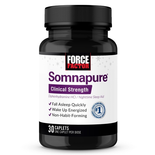 [BRSWYZQBA57BEET2] Force Factor Somnapure Clinical Strength Sleep Aid for Adults, Diphenhydramine HCl, Non-Habit-Forming, Nighttime Sleep Support, 30 Caplets