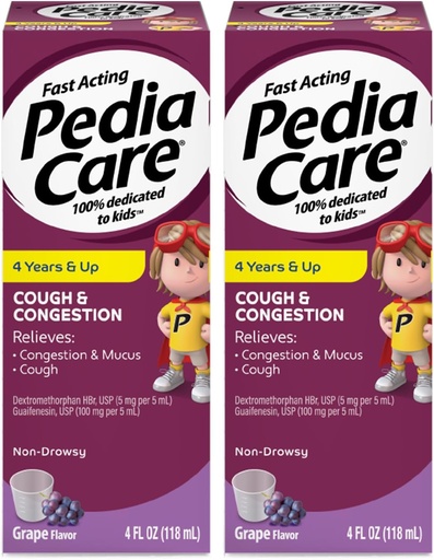 [BRSROHQLB4HBSFAY] Children's Cough & Congestion Liquid Medicine for Cough, Chest Congestion and Mucus Cold Symptoms, Non-Drowsy, Ages 4+, Grape Flavor, 4 fl oz (2 Pack)