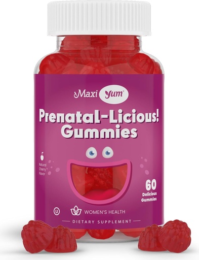 [BRSWGFINCIBA2ALF] Maxi Health Women's Organic Prenatal Gummies - Kosher Cherry Flavored Pre Natal Gummy - Vitaminas prenatales para Mujeres con Ácido Fólico e Hierro para el Desarrollo Fetal, 60 Conde