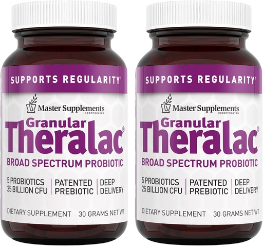 [BRSWKGAZO57AKGTK] Master Supplements Granular Theralac - 1.05 oz, Pack of 2 - Multi-Strain Probiotic Powder for Optimal Gut Health - Great for Kids - Vegan, Gluten Free - 80 Total Servings