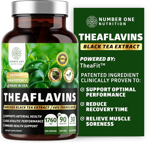 [BRSRAEATBYCBOE3A] N1 Nutrition Premium Theaflavins Black Tea Extract [40% Theaflavins] Powered by TheaFit™ to Support Exercise Performance and Reduce Recovery Time, 90 Veg Caps