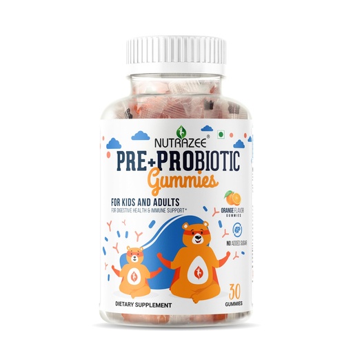 [BRSRMAIHBMHQMHL4] Nutrazee Pre Probiotic Gummies, 2 Billion CFU Clinically Validated, Zero Sugar Supplement For Kids, Men & Women | Gut Health, Digestion, Easy Bowel Movement & Immunity, 30 Gummy Bear