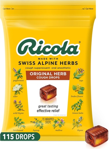 [BRSWIED6PIMB63Q5] Ricola Original Herb Kašeľ kvapky, 115 Gróf, Kašeľ Potláčač a Hrdlo Reliévne kvapky s prirodzeným zdrojom Menthol, Pleasing Bylinné Chuť na Kašeľ a Hrdlo Symptom úľava