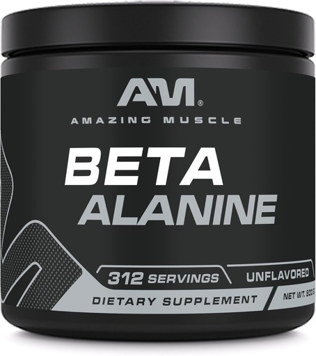 [BRSWEC3YOUGWM3DH] Amazing Muscle Beta-Alanine Powder Supplement | 1600 Mg | Unflavored | 500 G (1.1 LB) | 312 Servings | Non-GMO | Made in USA