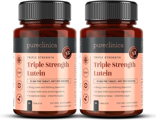 [BRSWIFI4AYBQKHL2] pureclinica Lutein 30mg x 180 Tablets (2 Bottles with 90 Tablets in Each). with 1000mcg Zeaxanthin. 3 x The Strength of Regular Lutein Tablets