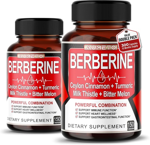 [BRSW2CALA4HAAEQV] Berberine Supplement - Enhanced with Ceylon Cinnamon, Turmeric, Milk Thistle, Bitter Melon for Digestion, Immunity & Weight Managament Support (150 Count (Pack of 2))