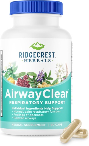 [BRSWKFICAB4RCF3I] Ridgecrest Herbals AirwayClear, Lung Health and Breathing Support Supplements with Schisandra Fruit, Cassia Bark e Ginger Root, Sinus, Mucus Support, Gluten Free (60 Vegan Caps, 30 Serv)