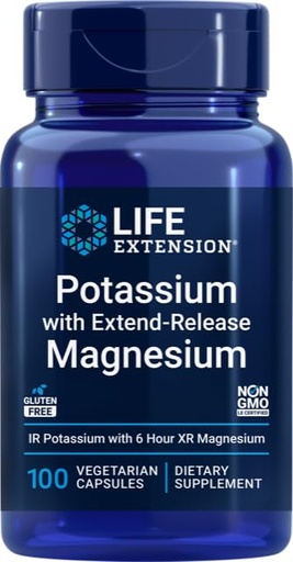[BRSRMAL4OB7W2FL4] Life Extension 99mg Potassium with Extend-Release Magnesium 250mg, 100 Veg Caps - Gluten-Free – Non-GMO – Vegetarian Supplement for Men and Women - Dual-Action Mineral Formula